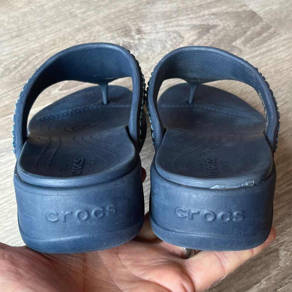Crocs Monteray Wedge Sandals‎ Beaded Embellished Navy Turquoise Womens 7 - Picture 6 of 8